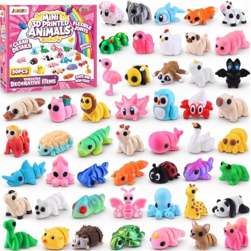 JOICEE 50Pcs 3D Printed Animals Articulated Flexible 3D Printed Fidget Toys