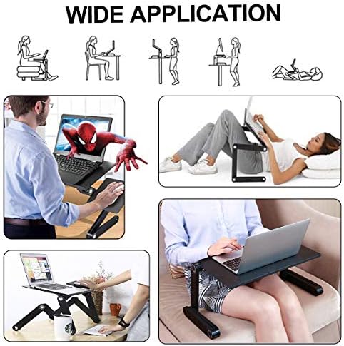 Upgraded Adjustable Aluminum Laptop Desk, with Cooling Fan, Mouse Pad, Notebook, MacBook Laptops Table Stand for Home Office, Ergonomic Lap Desk TV Bed Standing Desk