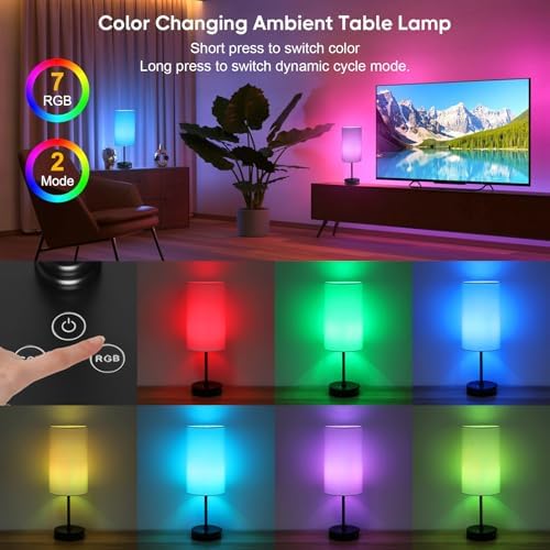 Unicozin 17Inch Table Lamp, 3 CCT 3000K/4500K/6500K & RGB Color Changing, Stepless Dimmable Bedside Lamp for Reading, Ambience Nightstand Light for Home Decor Party, White Shade