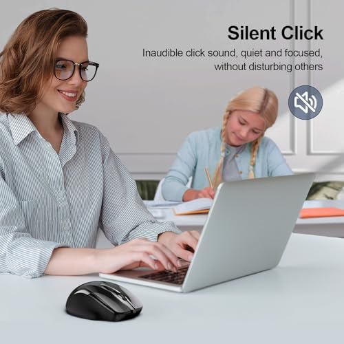 TECKNET Wireless Mouse, BT 5.0/2.4G, Silent 4800 DPI 6 Buttons, Black