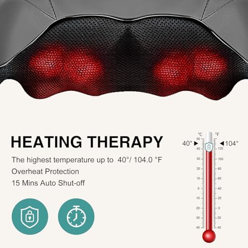 Nekteck Shiatsu Neck Massager with Heat for Pain Relief, Gray, NOT Cordless