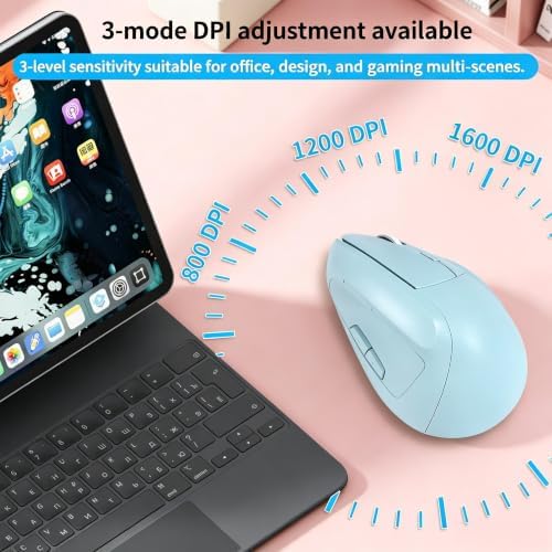 Vertical Wireless Mouse, Ergonomic Design, Dual Mode, 400mAh Type-C, 3 Adjustable Sensitivity Levels,Compatible with Windows/Laptop/Tablet,Suitable for Office & Study (Green)