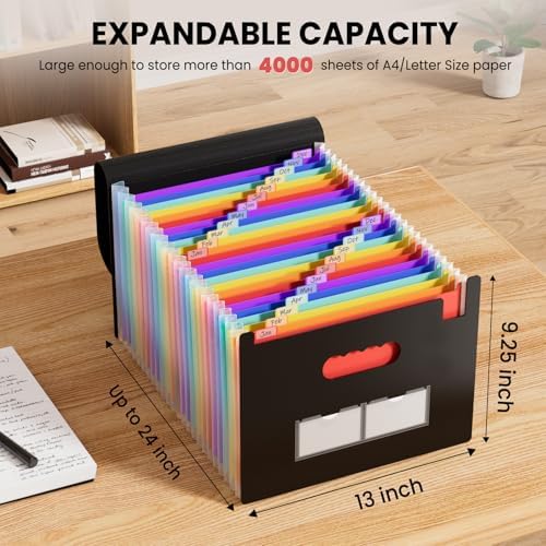 Sooez 24 Pockets Expanding File Folder, Accordion File Organizer, Letter/A4