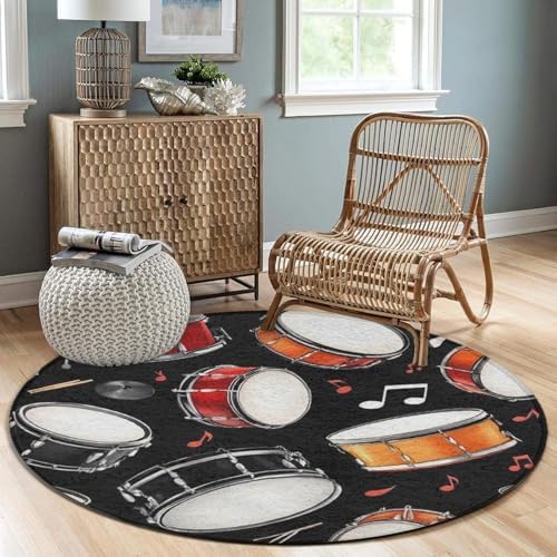 Circular Rugs Large Modern Round Area Rug Fashion Decor Mat for Home Office Black Drum Kit