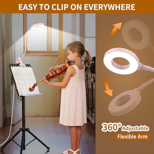 iZELL LED Desk Lamp with Clamp, Reading Light with 3 Color Modes & 10 Brightness Levels, Flexible Arm Book Light for Kids Reading in Bed at Night, Clip on Table, Computer, Zoom Meetings - 27.6'' Pink