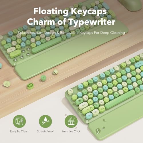 Wireless Keyboard and Mouse Combo, Round Keycap, Magnetic Wrist Rest, Green