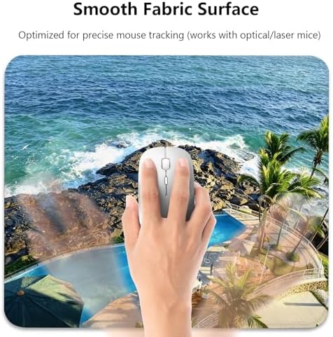 Luxury Cliffside Resort Pool with Palm Trees Mouse Pad, Tropical Desk Mat