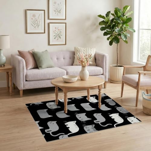 4'x6' Midnight Black Cat with Silver Accents Ultra-Soft Area Rug