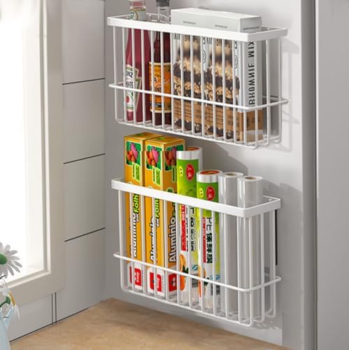 2 Piece Kitchen Cabinet Door Storage Box,Self Adhesive Wall Mounted Storage Boxes,Wardrobe/Bathroom/Refrigerator Small Items Organizer Storage Box (White)