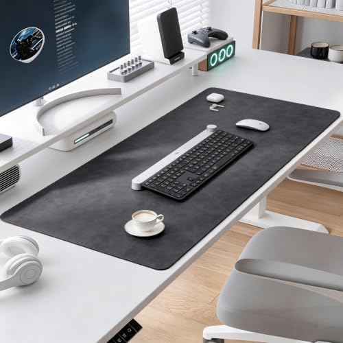 Distressed Leather Desk Mat - Non-Slip PU Leather Desk Pad Protector - Large Waterproof Mouse Pad Computer Keyboard Desk Mat Desk Accessories for Office & Home (Black, 36"x17")