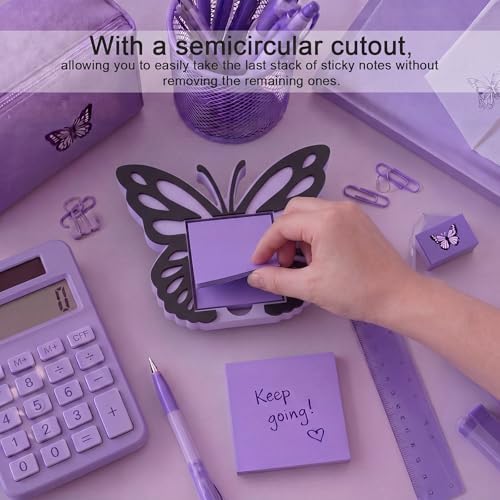 Purple Butterfly Sticky Note Holder Large Wood Notepad Dispenser