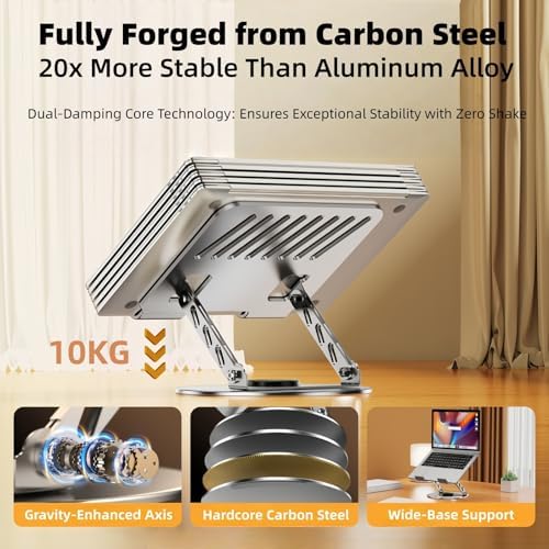 360° Rotatable Height-Adjustable All-Metal Dual-Bar Laptop Stand, Anti-Slip Heat-Dissipating for MacBook Pro/Air (10-17"), Tablet, Gaming, Office, Home, Drawing - Gray