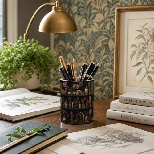 Pen Holder for Desk Ceramic Pencil Cup, Cute Makeup Brush Desk Organizer, Desk Accessories, School Supplies, Teacher Appreciation Gifts, Birthday Christmas Gift for Women (Book Skulls)