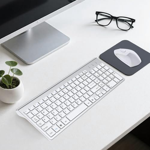 2.4GHz Wireless Vertical Ergonomic Mouse and Keyboard Combo Ultra-Thin Portable Size for PC Desktop Computer Laptop Mac Tablet (A) (Right) (White)