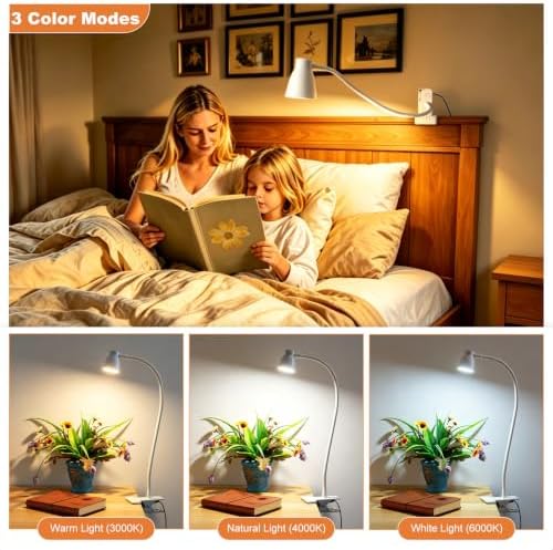 LED Clip Light 3 Color 10 Brightness Dimmable Clamp Desk Lamp White