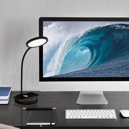 OttLite Good Housekeeping Circular Desk Lamp, Wireless Charging, Black