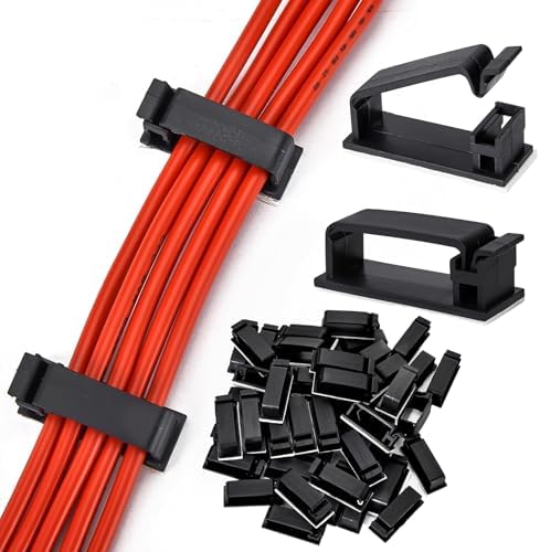 5Pcs Self Adhesive Cable Management Clips,Cable Organizers Wire Clips Cord Holder for PC Laptop Ethernet Cable Desktop Home Office(2.1’’ x 0.75’’ x 0.28’’, Black)