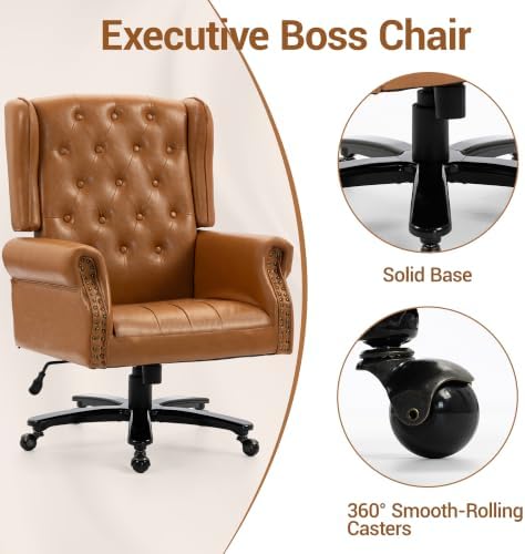 Vintage High Back Wingback Executive Office Chair, Brown