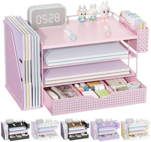 Wood Desk Organizers and Accessories with File Holder & Catalog Racks