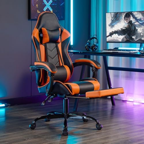 Ergonomic Gaming Chair for Adults with Footrest and Massage