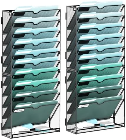 SUPEASY 11-Tier Wall File Organizer, Wall Mounted Mail Sorter, 2 Pack
