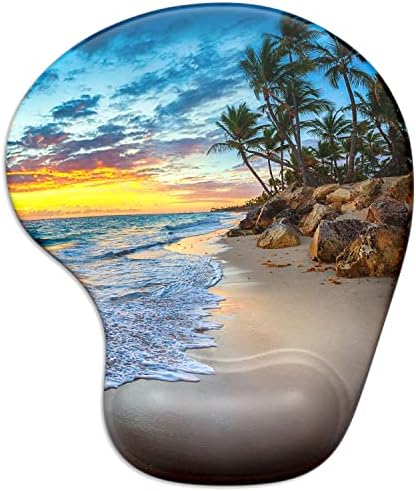 ITNRSIIET Ergonomic Mouse Pad with Gel Wrist Support Wrist Rest Smooth Surface Non-Slip PU Base Comfortable Office Supplies Pain Relief, 9.5 x 8 inches, Beach