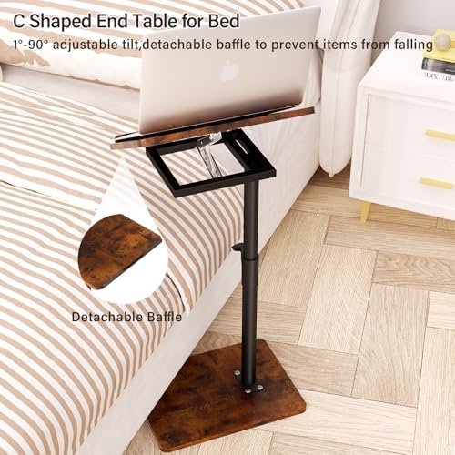 YUHFERA Sofa Armrest Tray Table for Couch - 360° Swivel Height Adjustable End for Small Spaces, Snack Side Table for Bed or Chair with Phone & Tablet Slot (Rich,Angle Adjustable)
