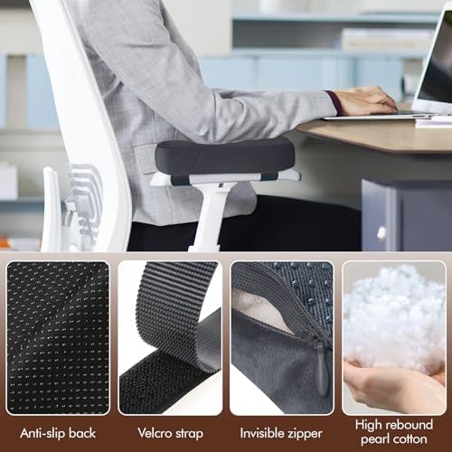 2-Pack Non-Slip Armrest Pads for Office & Gaming Chairs - Ergonomic Forearm Support Pillow for Desk, Computer & Wheelchair, Pressure Relief Cushions (Dark Gray)