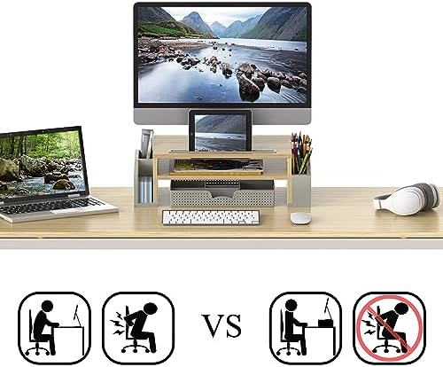 Simple Houseware Desk Monitor Stand Riser w/ Adjustable Tray, Oak