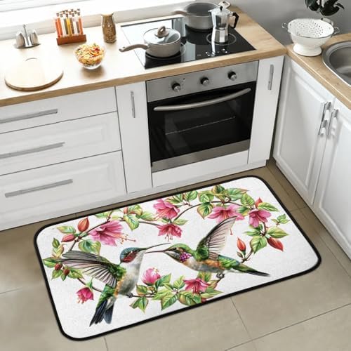 Kitchen Mats, Heart Hummingbird Kitchen Rugs, Cushioned Anti Fatigue Kitchen Mats, Non-Slip Standing Desk Mat, Absorbent Kitchen Rug for Floor, Kitchen, Office, Sink, 20"×39"