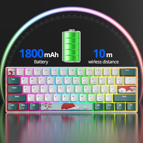 surmen Wireless Keyboard 60% Gaming Keyboard 60 Percent, Hot Swappable RGB Mini Bluetooth BT5.0/USB-C Mechanical Keyboard with Software for Windows Mac Laptop (Gateron Red, Green 61)