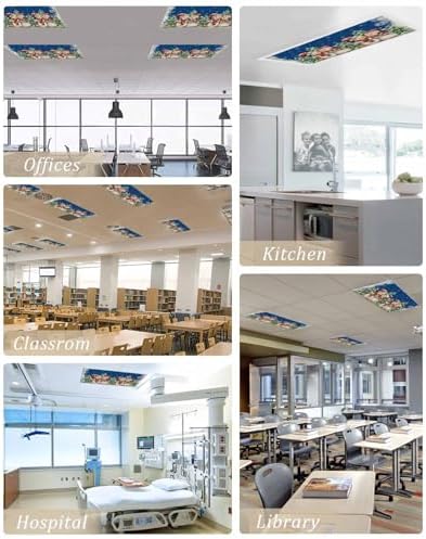 Blue Christmas Magnetic Fluorescent Light Covers for Ceiling Lights 2 x 4 Feet,Snowman Snowflakes Green Pine Tree Retro Office Classroom Kitchen Drop Ceiling Light Covers Filters Shade Panel 4 Packs