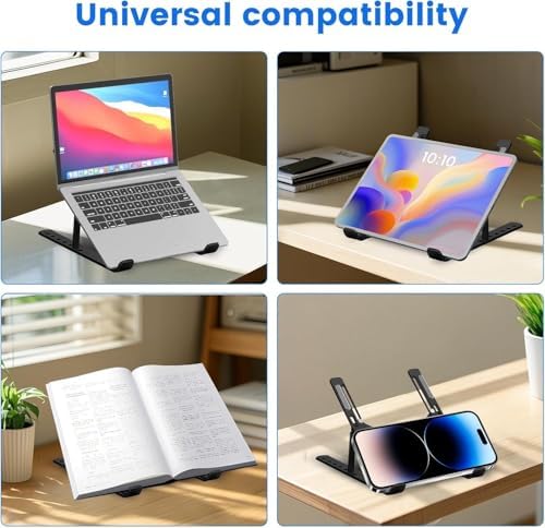 Premium Portable Aluminum Laptop Stand for Desk, 7 Angles Adjustable Tilt, Heavy-Duty Laptop Riser, Foldable, Slim & Lightweight Travel-Friendly Stand for Desk & Workstation, Black