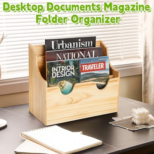 Wall Mounted Wood File Holder, 4 Tiers Magazine Organizer