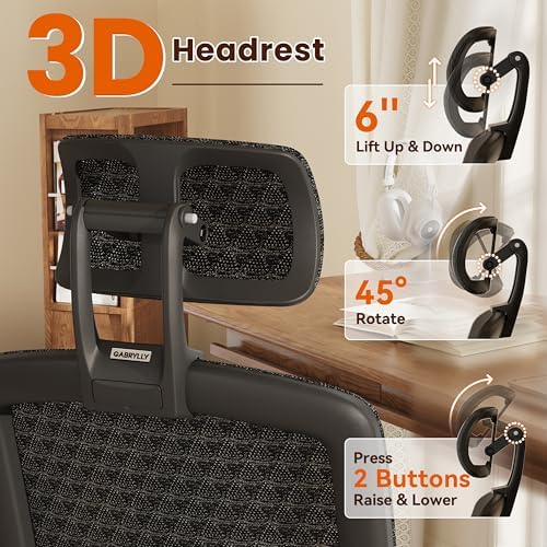 GABRYLLY Ergonomic Office Chair, High Back Home Desk Chair with Flip-Up Arms, 3D Headrest, 90-120° Tilt and Wide Cushion Seat, Big and Tall Computer Chairs for Man Woman, Mesh Chair -Midnight Cloud