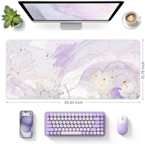 iCasso Desk Cover Mat, Extra Large Lotus Mouse Pad, Purple Lotus Leaf