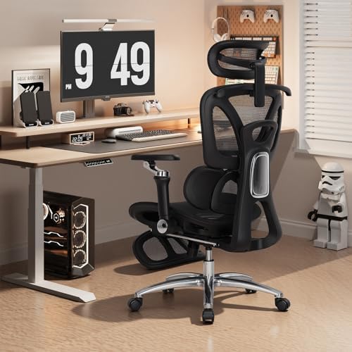MALOL Ergonomic Office Chair, 400lbs High Back Mesh Desk Chair with 6D Armrests, 3D Headrest, Adjustable Lumbar Support, Seat Depth Adjustment, Tilt Lock, Metal Base & PU Wheels, Black