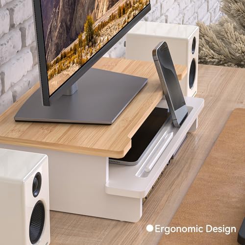 16.5” Bamboo Monitor Stand with Phone & Tablet Holder Desk Shelf