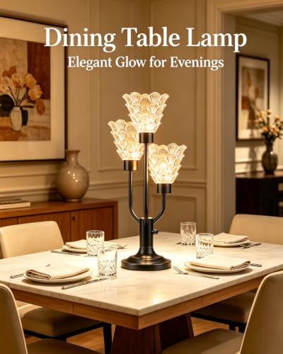 Lightdot Mid Century Modern Glass Table Lamp Dimmable 3 Bulbs Included Gift