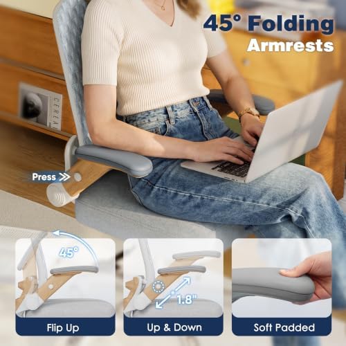 Ergonomic Office Chair, High Back Home Desk Chair with Flip-Up Arms, 3D Headrest, 90-120° Tilt and Wide Cushion Seat, Big and Tall Computer Chairs for Man Woman, Mesh Chair Black Woodgrain