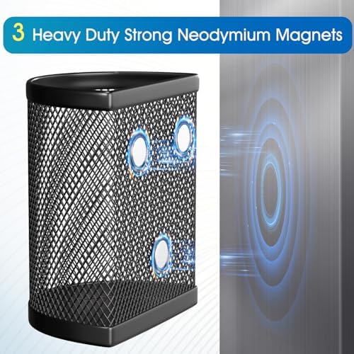 MaxGear Magnetic Pen Holder 2-Pack, Mesh Pencil & Marker Organizer for Desk, Extra Strong Magnets for Locker, Refrigerator, Dry Erase Board, Whiteboard Storage Solution (Semi-Circular)