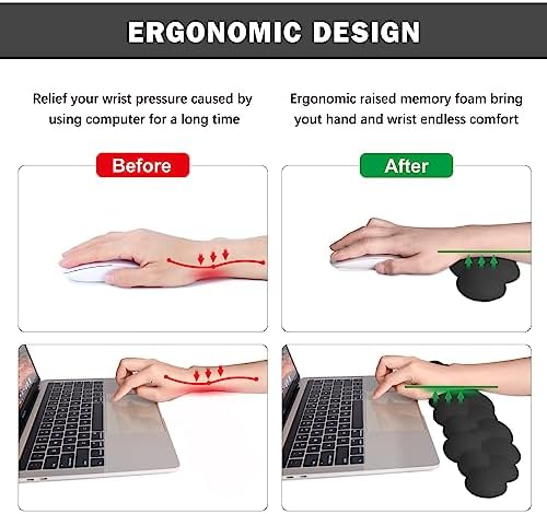 Cloud Keyboard Wrist Rest Pad Set,Enlarge PU Leather Memory Foam Wrist Cushion Support,Easy Typing Pain Relief,Mouse Wrist Rest Pad,Non-Slip Wrist Support for Home, Office,Black