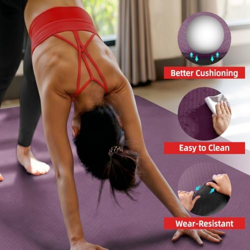 Extra Large Yoga Mat – 72"x48" or 78"x57", 1/4"–1/2" Thick Mat for Women & Men, TPE Non-Slip Pilates Mat for Home Gym, Yoga, Stretching, Meditation