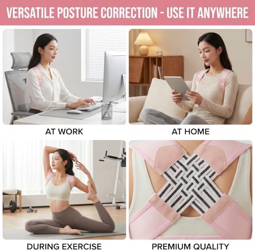 Transform Your Posture with the Back Brace Posture Corrector for Women - Adjustable Upper Support Brace for Neck, Shoulder & Back Straightener - Comfortable & Invisible for All-Day Wear! (Pink, Medium)