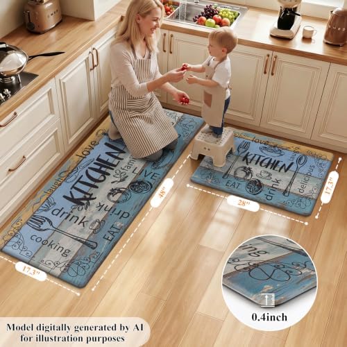 HEBE Anti Fatigue Kitchen Rugs Set of 2, Cushioned Kitchen Mats for Floor