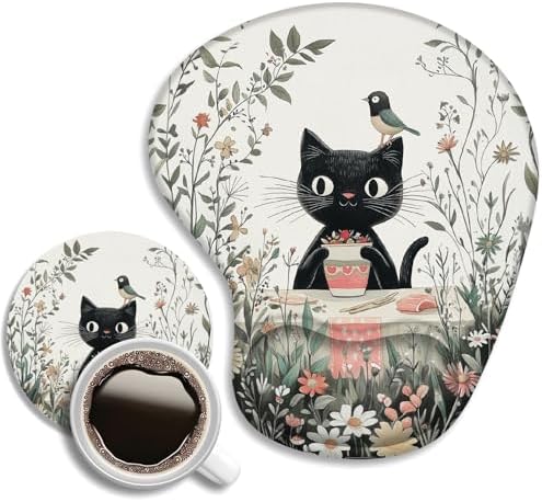 Cute Cat Mouse Pad with Wrist Support+Cup Mat