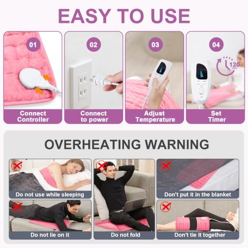 Heating Pad,Electric Heating Pads,Heating Pad for Back,Pink,24x20 Inch