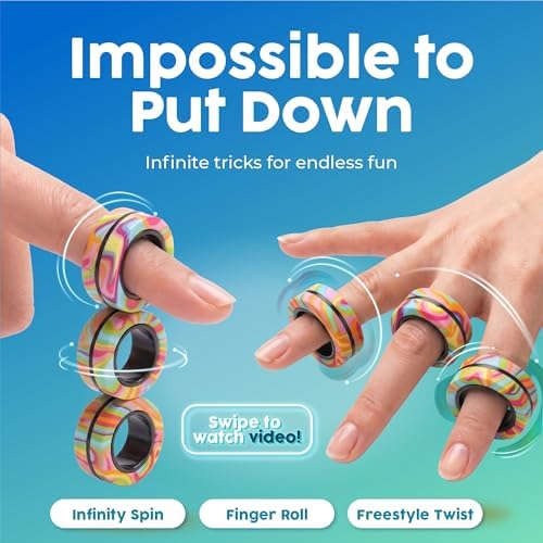 BUNMO Magnetic Fidget Rings 3pk – Cool Fidgets for Teens, Quiet Fidget Toys, Fidget Toys Adults, Maximum Strength 8 N50 Magnets, Learn Cool Tricks, Teen Gifts, Fidgets for Kids 8-12, Multicolored
