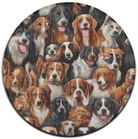 Room Sofa Yoga Soft Round Carpet, Home Decor Non Slip Kitchen Office Circle Rug, Machine Washable Modern Round Area Rug Husky Shepherd Dog Golden Hair Dog Puppy, 60inch