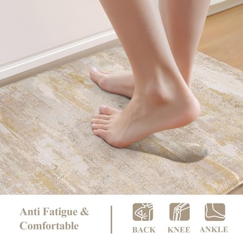 Collive Anti Fatigue Mats for Kitchen Floor, Beige/Cream 20"x47"+20"x32"